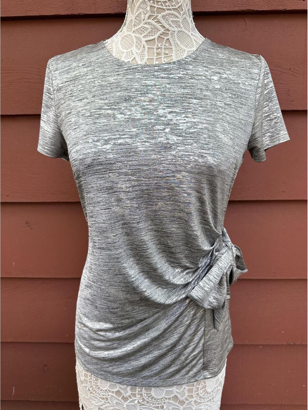 INC‎ International Concepts Gray Side Tie Ruched Tee